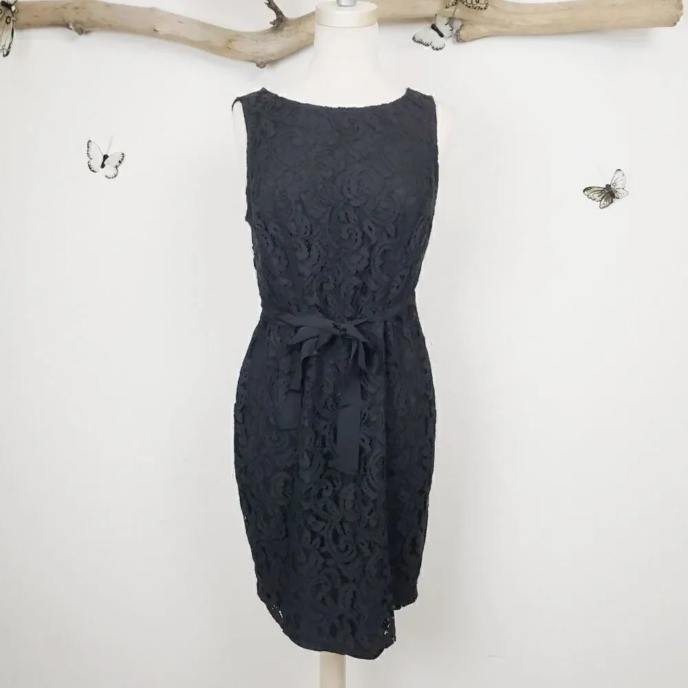 A pea in the pod black lace sheath dress